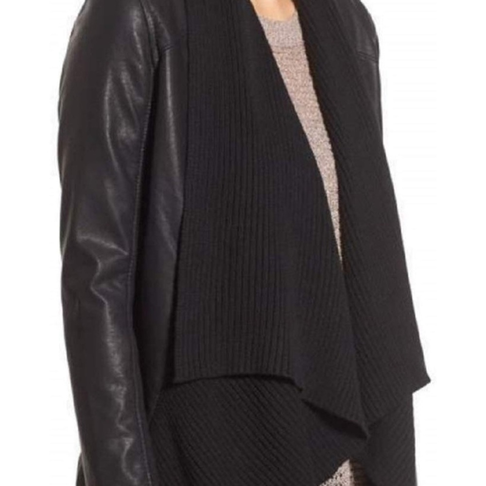 BLANKNYC Faux Leather Drape Front Jacket